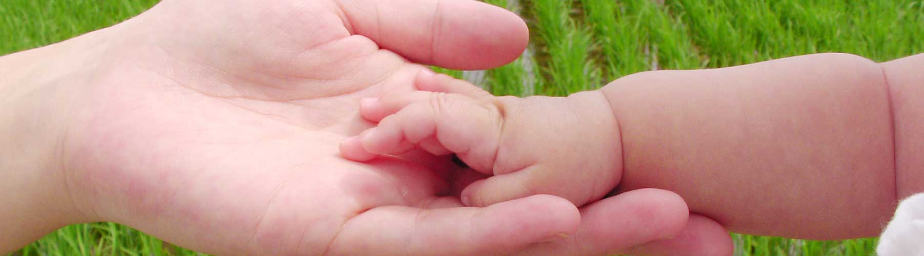 大人の手が赤ちゃんの手に触れている写真